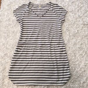 Lole Gray and White Striped Short Sleeve Dress